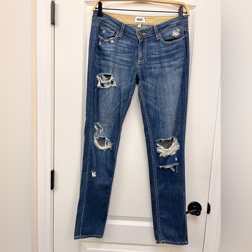 PAIGE Jimmy Jimmy Skinny Jeans Women’s 27 Distressed Ripped Boyfriend Denim - Picture 2 of 13